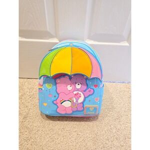 Loungefly Care Bears Share a Shake Mini Backpack Blue Rainbow Umbrella NWT